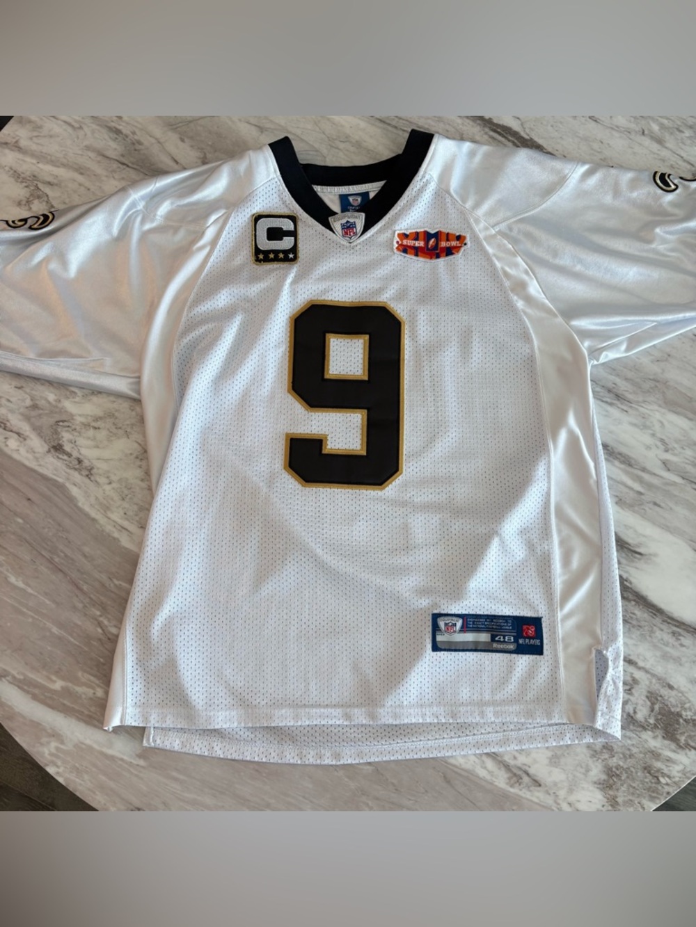 Reebok White Black and Gold #9 Football Jersey - Picture 2 of 10